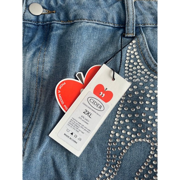 Cider Bling Fire Denim Mini Skirt 2XL y2k mcbling - Picture 3 of 6